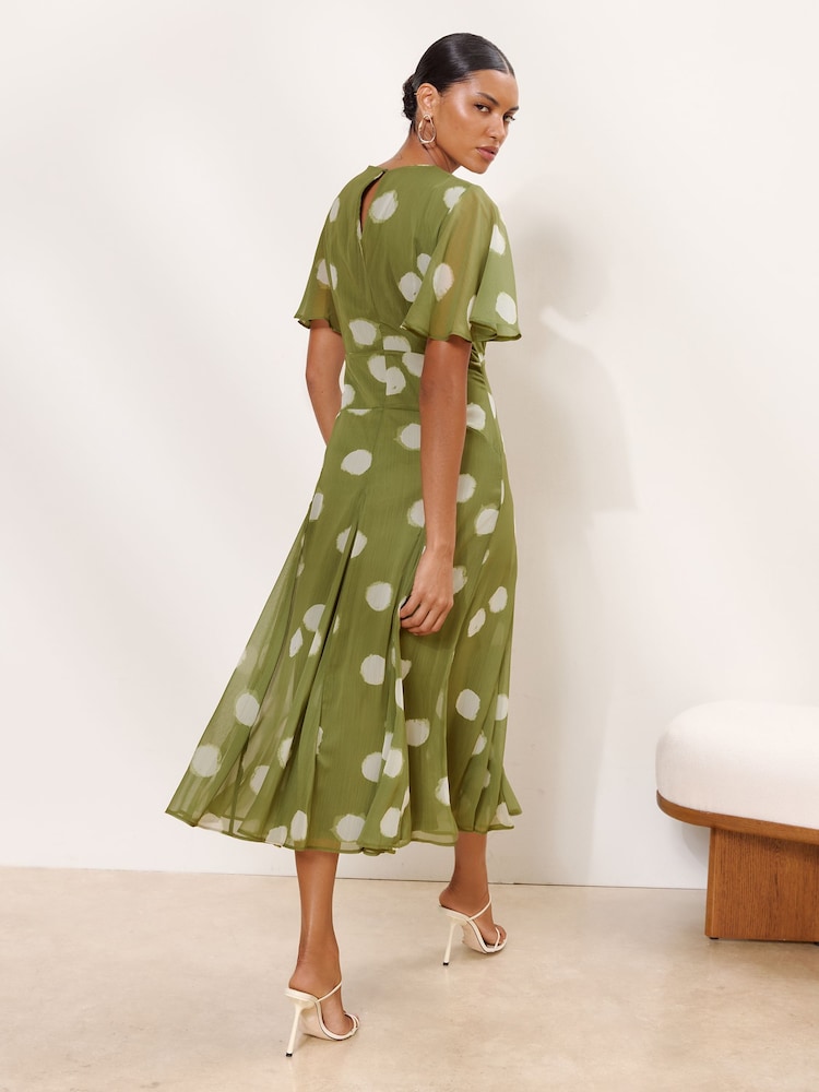 Lipsy Olive Green Spot Short Flutter Sleeve Midi Dress - Image 5 of 5 Lipsy Olive Green Spot Short Flutter Sleeve Midi Dress - Image 5 of 5