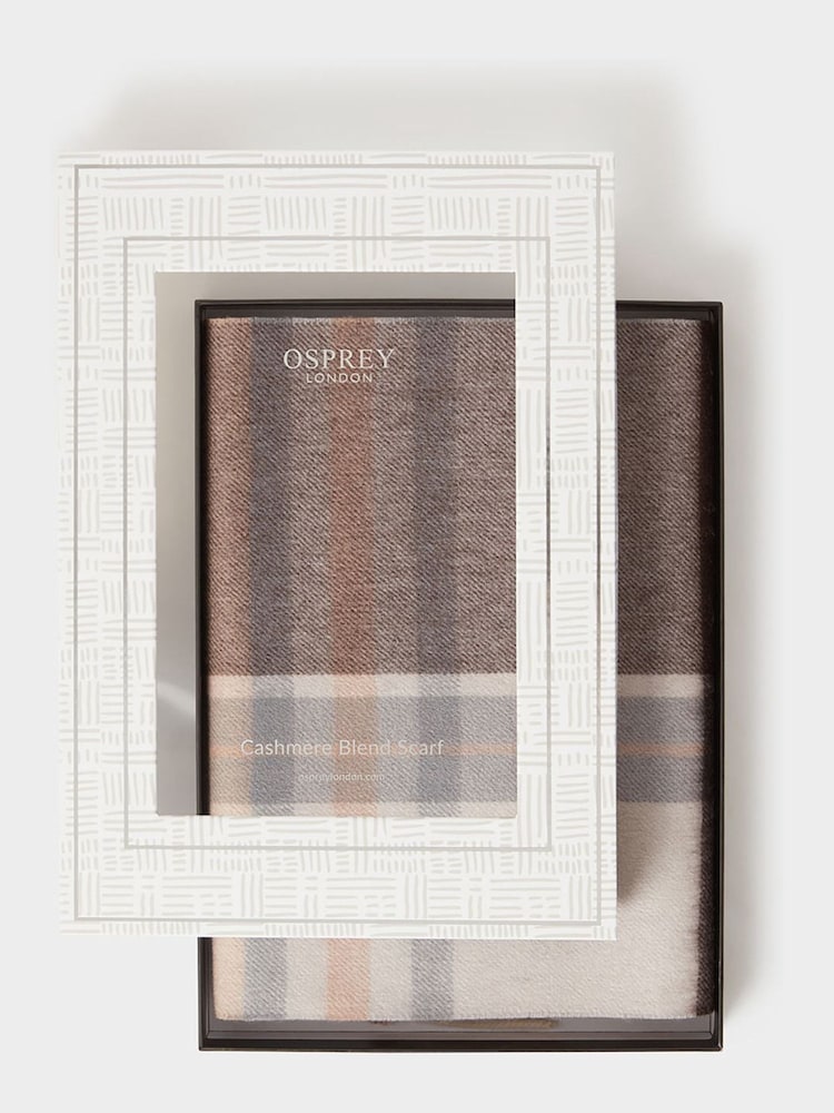 مربعات لون طبيعي - Osprey London The Skye Wool & Cashmere Blend Scarf - صورة 1 من 5