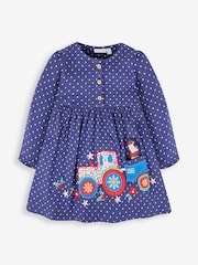 JoJo Maman Bébé Navy Santa in a Tractor Appliqué Button Front Dress - Image 1 of 5