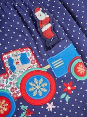 JoJo Maman Bébé Navy Santa in a Tractor Appliqué Button Front Dress - Image 3 of 5