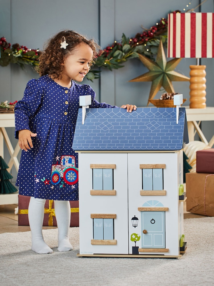 JoJo Maman Bébé Navy Santa in a Tractor Appliqué Button Front Dress - Image 5 of 5