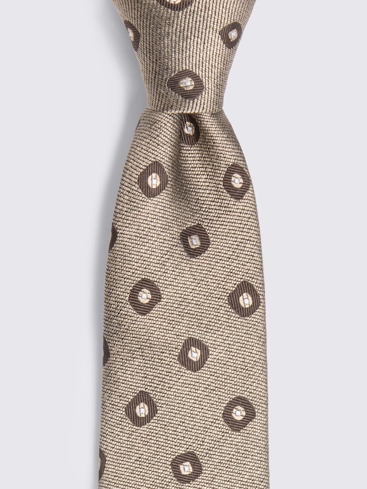 MOSS Dark Neutral Silk Square Geometric Tie - Image 2 of 2