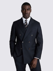 MOSS Navy Blue Double Breasted Tailored Fit Twill Italian Suit Jacket - Image 1 of 5