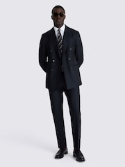 MOSS Navy Blue Double Breasted Tailored Fit Twill Italian Suit Jacket - Image 3 of 5