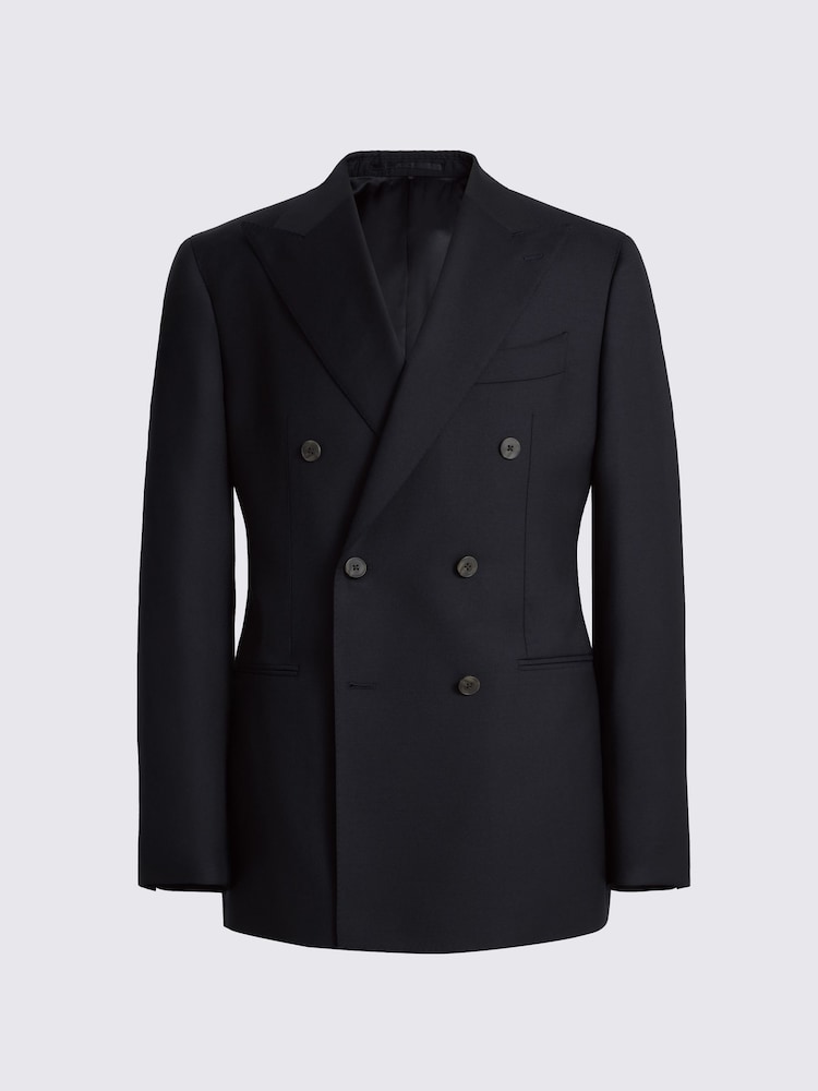MOSS Navy Blue Double Breasted Tailored Fit Twill Italian Suit Jacket - Image 5 of 5