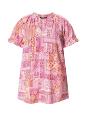 Yours Curve Pink Tile Print Notch Neck T-Shirt - Image 5 of 5