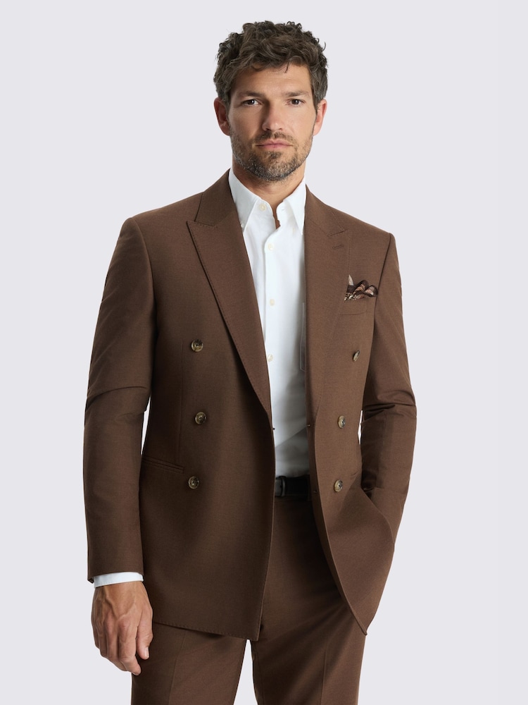 MOSS Chestnut Brown Slim Fit Flannel Double Breasted Suit Jacket - Image 1 of 4 MOSS Chestnut Brown Slim Fit Flannel Double Breasted Suit Jacket - Image 1 of 4