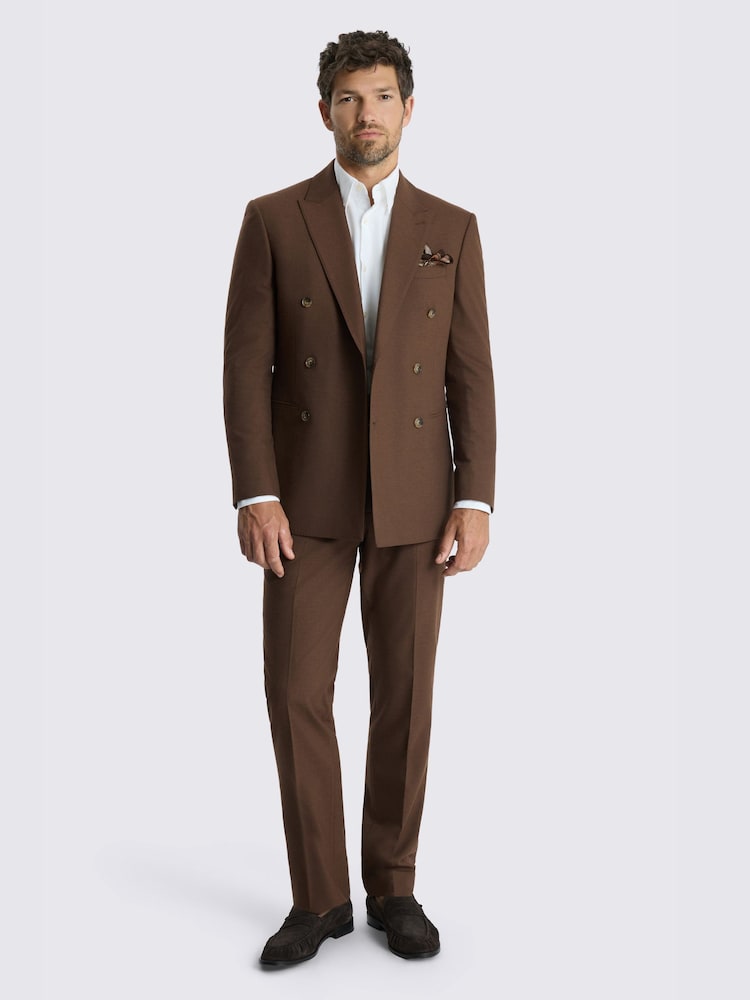 MOSS Chestnut Brown Slim Fit Flannel Double Breasted Suit Jacket - Image 2 of 4 MOSS Chestnut Brown Slim Fit Flannel Double Breasted Suit Jacket - Image 2 of 4