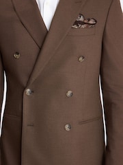 MOSS Chestnut Brown Slim Fit Flannel Double Breasted Suit Jacket - Image 4 of 4