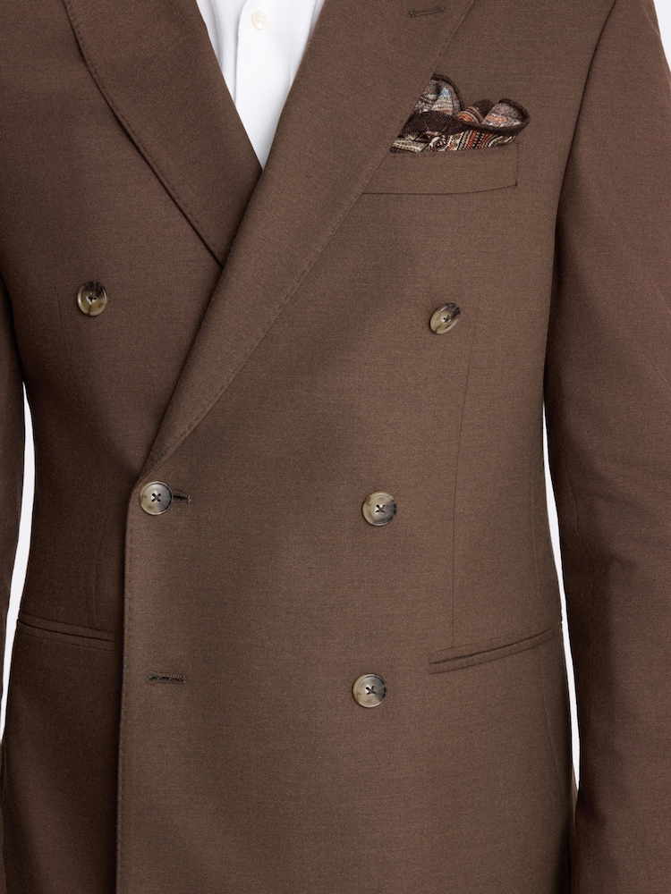 MOSS Chestnut Brown Slim Fit Flannel Double Breasted Suit Jacket - Image 4 of 4 MOSS Chestnut Brown Slim Fit Flannel Double Breasted Suit Jacket - Image 4 of 4