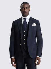 MOSS Navy Blue Tailored Fit Stripe Suit Jacket - Image 1 of 7