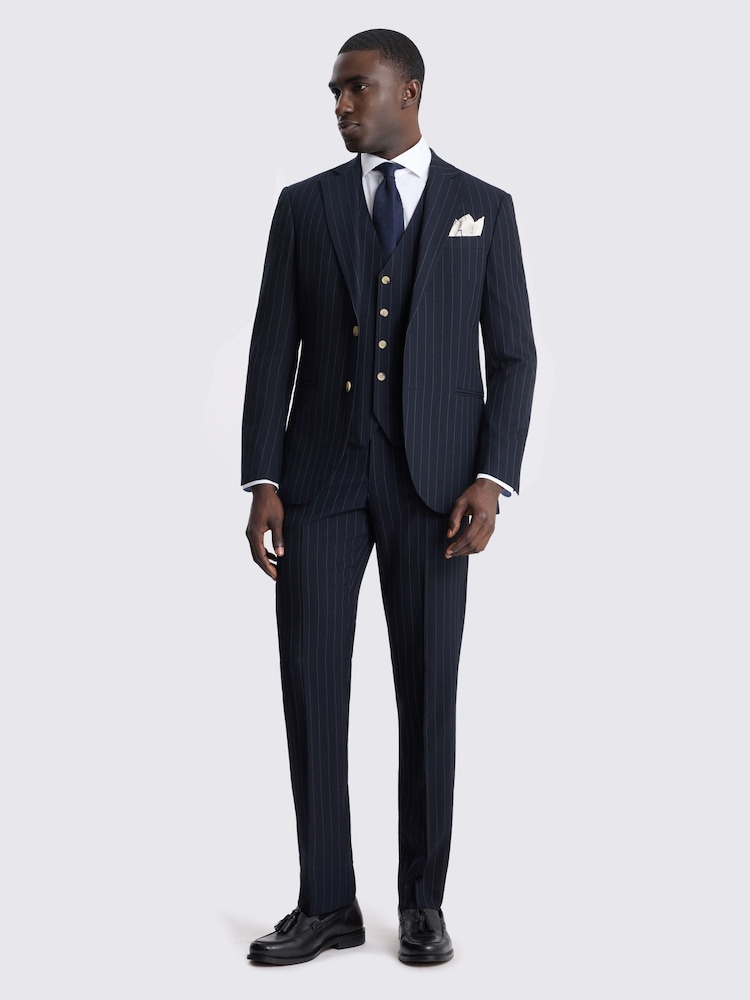 MOSS Navy Blue Tailored Fit Stripe Suit Jacket - Image 2 of 7 MOSS Navy Blue Tailored Fit Stripe Suit Jacket - Image 2 of 7