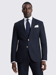 MOSS Navy Blue Tailored Fit Stripe Suit Jacket - Image 3 of 7