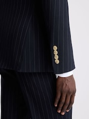 MOSS Navy Blue Tailored Fit Stripe Suit Jacket - Image 5 of 7