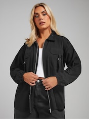 Yours Curve Black 100% Cotton Limited Utility Bomber Jacket - Image 1 of 4