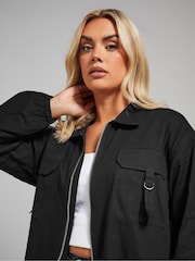Yours Curve Black 100% Cotton Limited Utility Bomber Jacket - Image 4 of 4