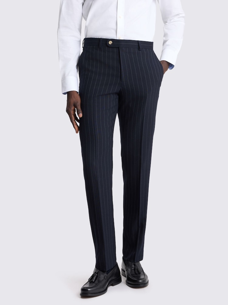MOSS Navy Blue Tailored Fit Stripe Suit Trousers - Image 1 of 3 MOSS Navy Blue Tailored Fit Stripe Suit Trousers - Image 1 of 3