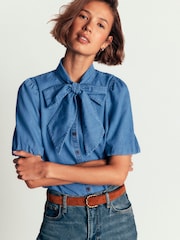 Boden Tie Neck Denim Top - 4의 이미지 1