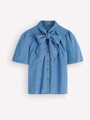 Boden Tie Neck Denim Top - 4의 이미지 4