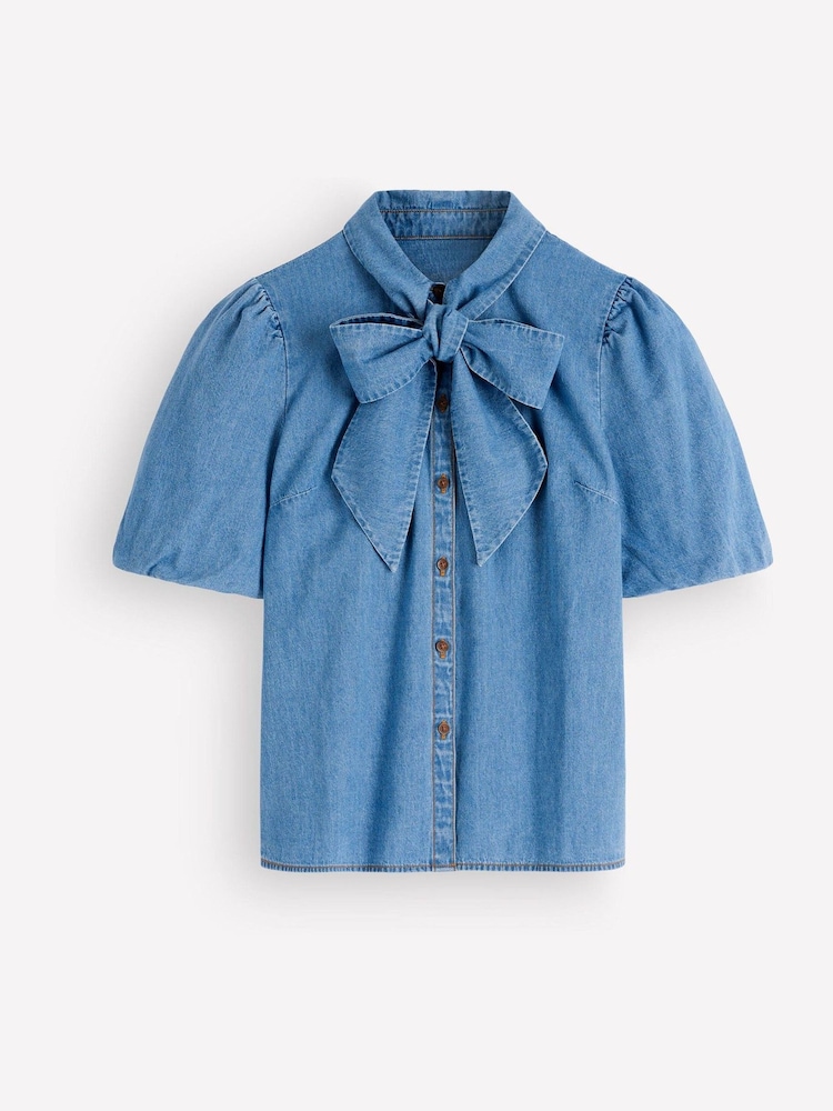 Boden Tie Neck Denim Top - 4의 이미지 4
