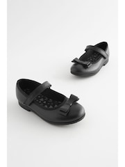 Black Matt Narrow Fit (E) School Leather Bow Mary Jane Shoes - Image 1 of 7