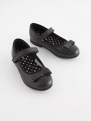 Black Matt Narrow Fit (E) School Leather Bow Mary Jane Shoes - Image 2 of 7