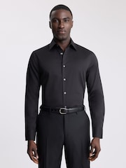 MOSS Black Tailored Fit Cotton Sateen Shirt - Image 1 of 3