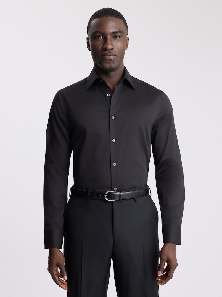 MOSS Black Tailored Fit Cotton Sateen Shirt - Image 1 of 3 MOSS Black Tailored Fit Cotton Sateen Shirt - Image 1 of 3