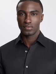 MOSS Black Tailored Fit Cotton Sateen Shirt - Image 2 of 3