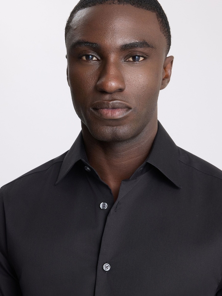 MOSS Black Tailored Fit Cotton Sateen Shirt - Image 2 of 3 MOSS Black Tailored Fit Cotton Sateen Shirt - Image 2 of 3
