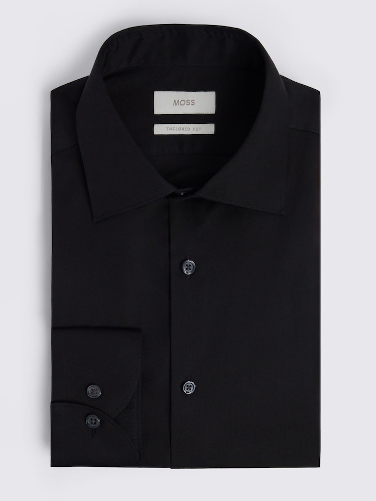 MOSS Black Tailored Fit Cotton Sateen Shirt - Image 3 of 3 MOSS Black Tailored Fit Cotton Sateen Shirt - Image 3 of 3