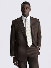 MOSS Brown Tailored Fit Wool Blend Stripe Performance Suit Jacket - Image 1 of 5