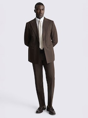 MOSS Brown Tailored Fit Wool Blend Stripe Performance Suit Jacket - Image 2 of 5