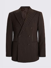 MOSS Brown Tailored Fit Wool Blend Stripe Performance Suit Jacket - Image 5 of 5