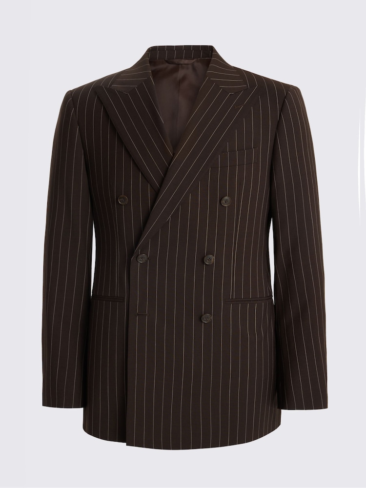 MOSS Brown Tailored Fit Wool Blend Stripe Performance Suit Jacket - Image 5 of 5 MOSS Brown Tailored Fit Wool Blend Stripe Performance Suit Jacket - Image 5 of 5