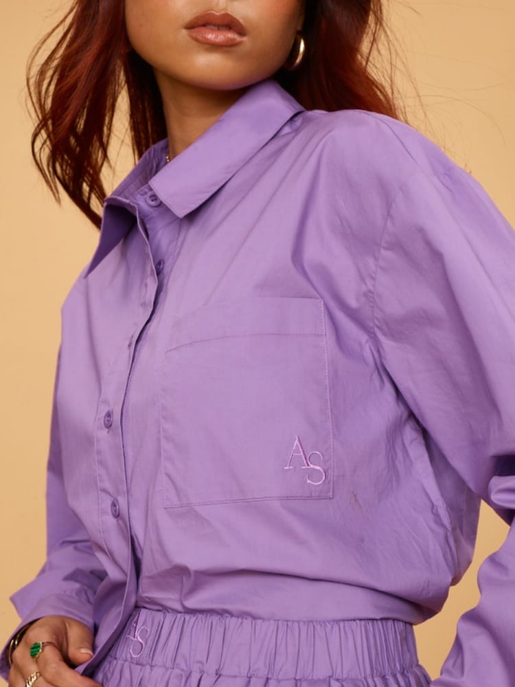 Another Sunday Poplin Shorts With Elasticated Waist and Embroidery Detail In Purple - Image 2 of 6