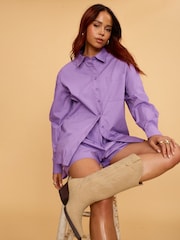 Another Sunday Poplin Shorts With Elasticated Waist and Embroidery Detail In Purple - Image 3 of 6