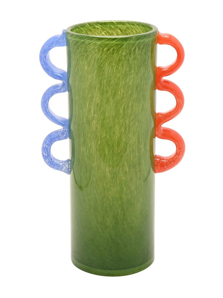 Widdop Green Glass Vase With Wavey Handles - Image 2 of 3 Widdop Green Glass Vase With Wavey Handles - Image 2 of 3