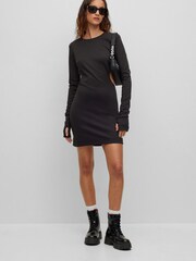 HUGO Long-Sleeved Jersey Black Dress with Side Cut-Outs - Image 1 of 5