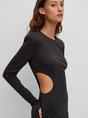HUGO Long-Sleeved Jersey Black Dress with Side Cut-Outs - Image 3 of 5