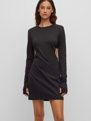 HUGO Long-Sleeved Jersey Black Dress with Side Cut-Outs - Image 4 of 5