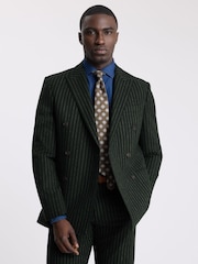 MOSS Dark Green & Taupe Tailored Fit Wool Blend Stripe Suit Jacket - Image 1 of 5