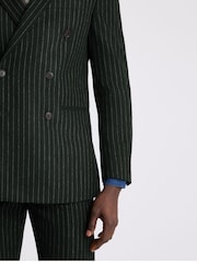 MOSS Dark Green & Taupe Tailored Fit Wool Blend Stripe Suit Jacket - Image 4 of 5