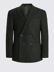 MOSS Dark Green & Taupe Tailored Fit Wool Blend Stripe Suit Jacket - Image 5 of 5