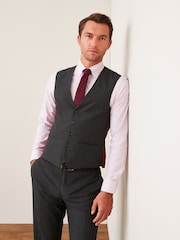 Charcoal Grey Regular Fit Wool Mix Textured Suit Waistcoat - Image 1 of 6
