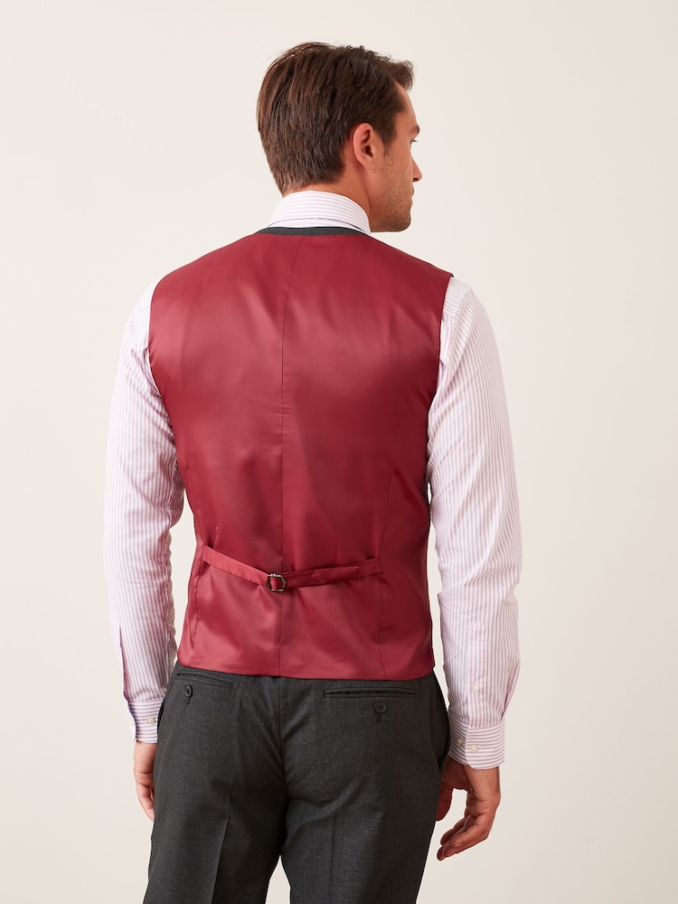 Charcoal Grey Regular Fit Wool Mix Textured Suit Waistcoat - Image 2 of 6