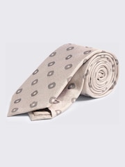 MOSS Cream Silk Square Geometric Tie - Image 1 of 2