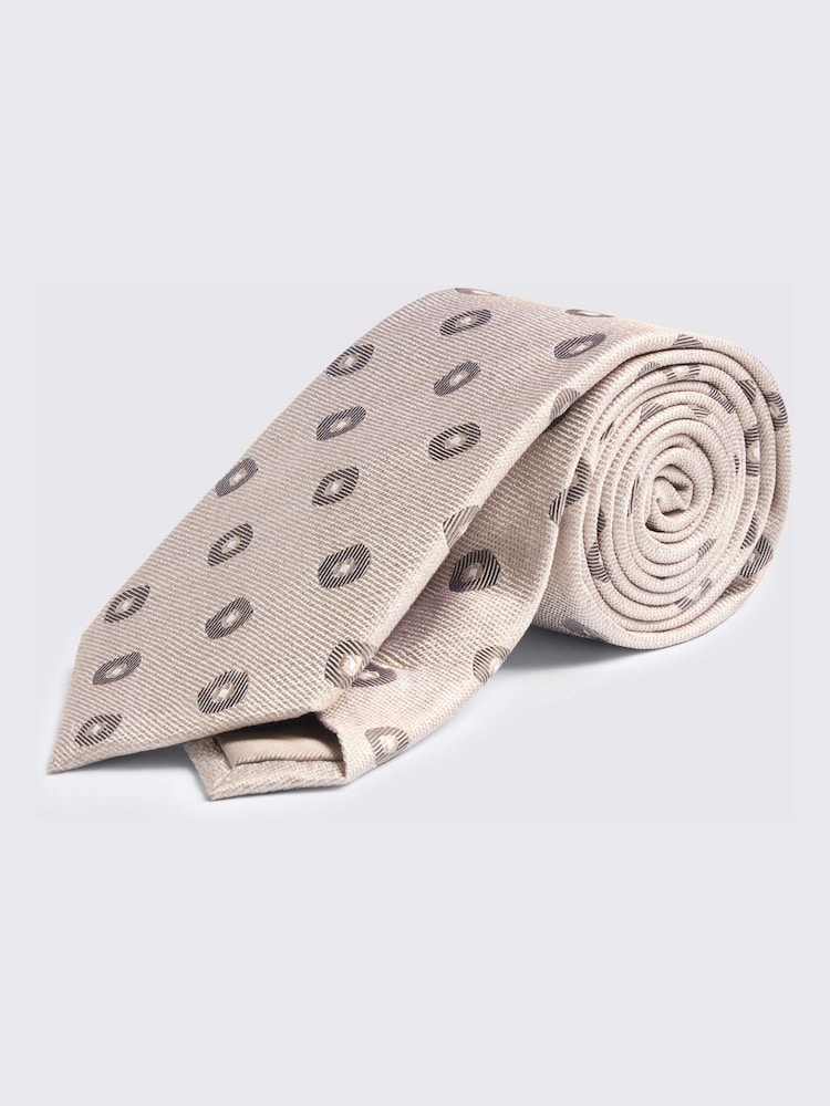 MOSS Cream Silk Square Geometric Tie - Image 1 of 2