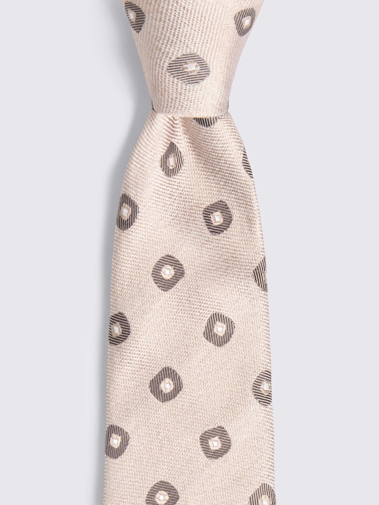 MOSS Cream Silk Square Geometric Tie - Image 2 of 2