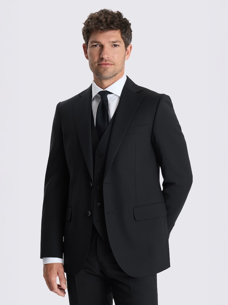 MOSS Black Tailored Fit Wool Blend Performance Suit Jacket - Image 1 of 7 MOSS Black Tailored Fit Wool Blend Performance Suit Jacket - Image 1 of 7